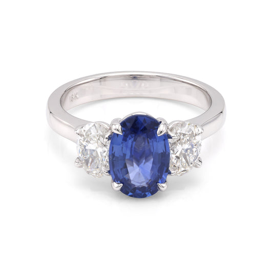 ReMARKable Designs Three Stone Natural Diamond Fashion Ring in 18 Karat White with 1.70ctw H SI2 Oval Diamond