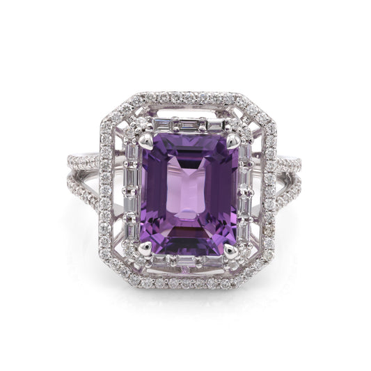ReMARKable Designs Color Gemstone Ring in 14 Karat White Gold with 1 Emerald Amethyst 2.99ctw