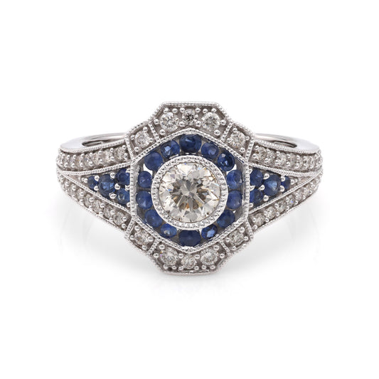 ReMARKable Designs Color Gemstone Ring in 14 Karat White Gold with 0.33ctw Round Sapphire, Size 7