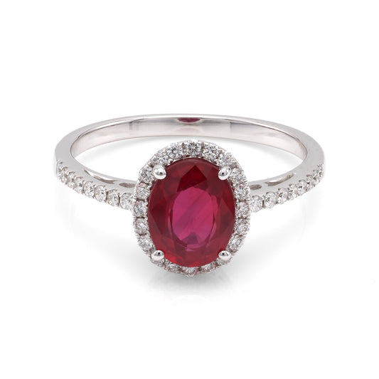 David Kord (Formerly A & D) Color Gemstone Ring in 14 Karat White Gold with 1 Oval Ruby 1.49ctw, Size 6.5