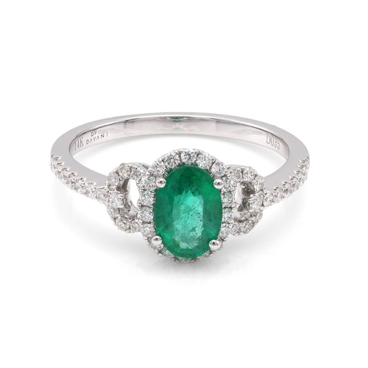 ReMARKable Designs Color Gemstone Ring in 14 Karat White Gold with 1 Oval Emerald 0.72ctw