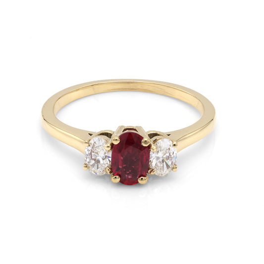 David Kord Color Gemstone Ring in 18 Karat Yellow Gold with 1 Oval Ruby 0.54ctw