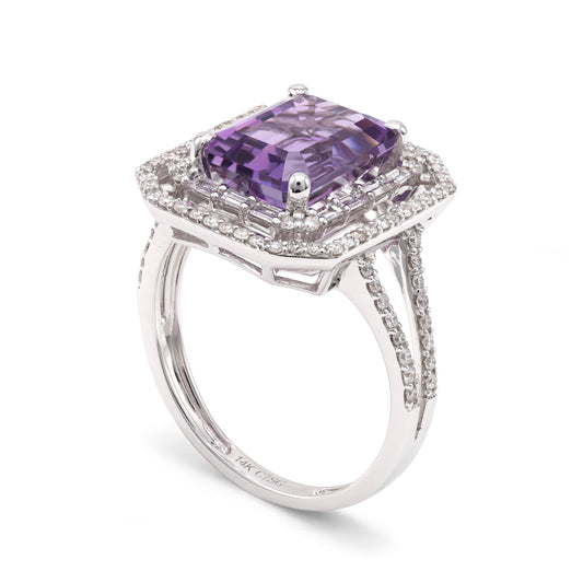 ReMARKable Designs Color Gemstone Ring in 14 Karat White Gold with 1 Emerald Amethyst 2.99ctw