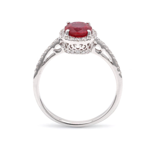 David Kord (Formerly A & D) Color Gemstone Ring in 14 Karat White Gold with 1 Oval Ruby 1.49ctw, Size 6.5