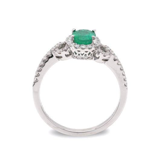ReMARKable Designs Color Gemstone Ring in 14 Karat White Gold with 1 Oval Emerald 0.72ctw