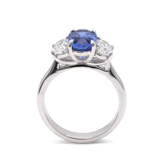 ReMARKable Designs Three Stone Natural Diamond Fashion Ring in 18 Karat White with 1.70ctw H SI2 Oval Diamond