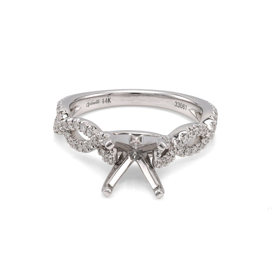 ReMARKable Designs Side Stone Natural Diamond Semi-Mount Engagement Ring in 14 Karat White with 64 Round Diamonds, Clarity: SI1, Color: G/H, totaling 0.35ctw