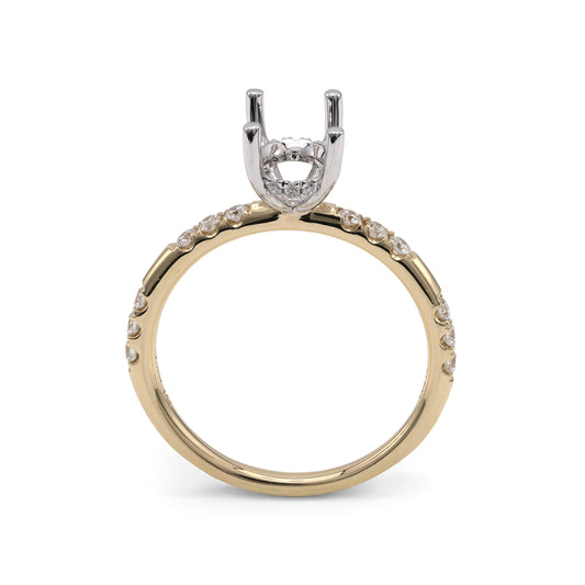 ReMARKABLE Designs Side Stone Hidden Accent Natural Diamond Semi-Mount Engagement Ring in 14 Karat White - Yellow with 26 Round Diamonds, totaling 0.28ctw