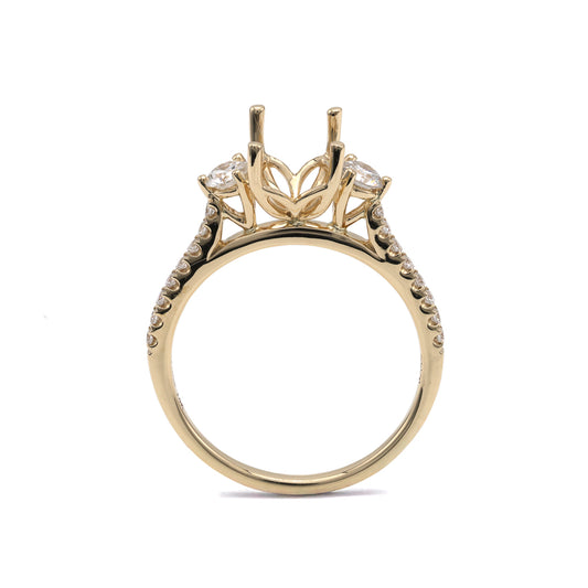 Venetti Side Stone Natural Diamond Semi-Mount Engagement Ring in 14 Karat Yellow Gold with 18 Round Diamonds, Clarity: SI1, Color: G/H, totaling 0.39ctw