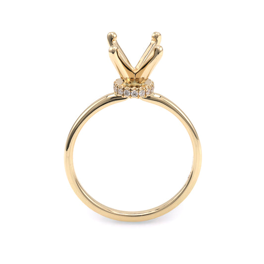 ReMARKable Designs Hidden Accent Natural Diamond Semi-Mount Engagement Ring in 14 Karat Yellow Gold with 16 Round Diamonds, Clarity: SI1, Color: G/H, totaling 0.07ctw
