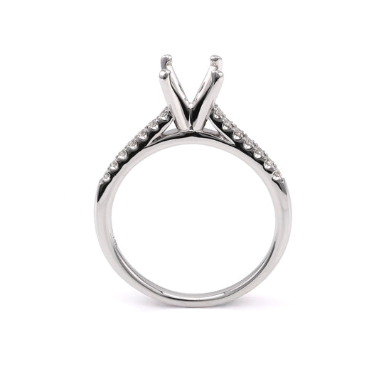 Side Stone Natural Diamond Semi-Mount Engagement Ring in 14 Karat White Gold with 14 Round Diamonds, Clarity: SI1, Color: G/H, totaling 0.14ctw