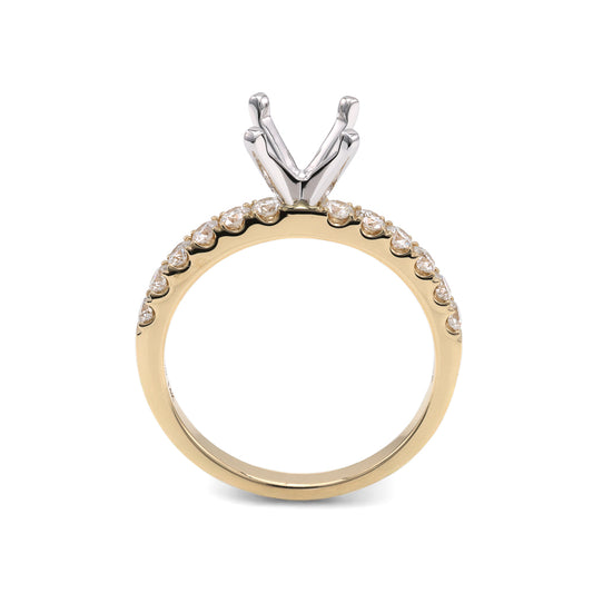 ReMARKable Designs Modern Side Stone Natural Diamond Semi-Mount Engagement Ring in 14 Karat Yellow Gold with 12 Round Diamonds, 0.39ctw, Clarity: VS2-SI1, Color: G/H