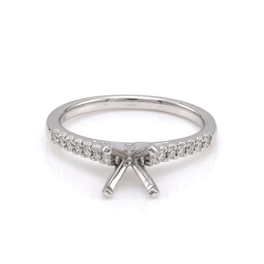 Side Stone Natural Diamond Semi-Mount Engagement Ring in 14 Karat White Gold with 14 Round Diamonds, Clarity: SI1, Color: G/H, totaling 0.14ctw