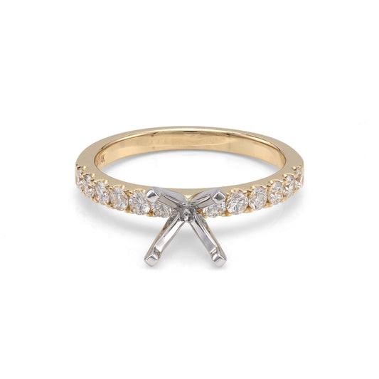 ReMARKable Designs Modern Side Stone Natural Diamond Semi-Mount Engagement Ring in 14 Karat Yellow Gold with 12 Round Diamonds, 0.39ctw, Clarity: VS2-SI1, Color: G/H