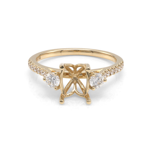 Venetti Side Stone Natural Diamond Semi-Mount Engagement Ring in 14 Karat Yellow Gold with 18 Round Diamonds, Clarity: SI1, Color: G/H, totaling 0.39ctw
