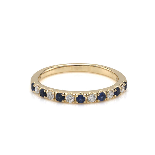 ReMARKable Designs Color Gemstone Band in 14 Karat Yellow Gold with 6 Round Diamonds, Clarity: SI1, Color: G/H, 0.15ctw