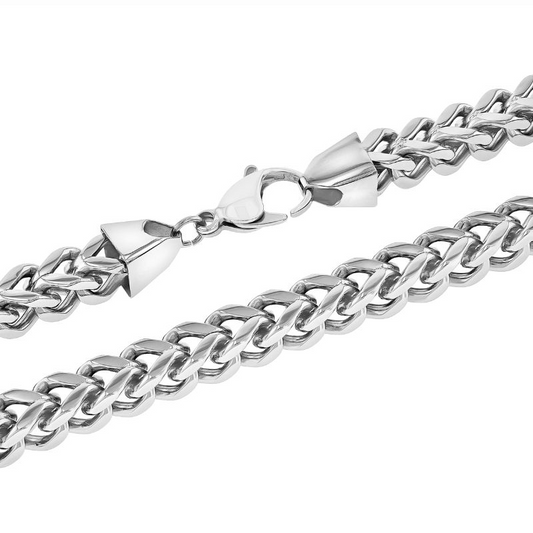 Stainless steel Franco chain, polished finish.
