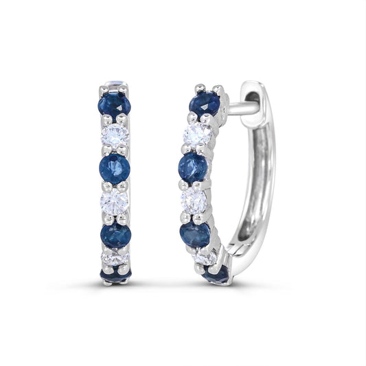 14K white gold hoops with sapphires, diamonds.