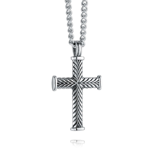 Cross Necklace (No Stones) in Stainless Steel White