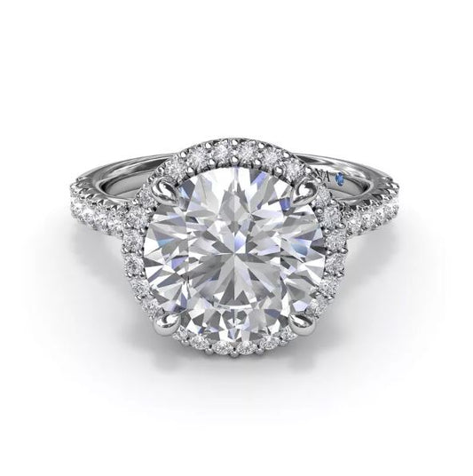 Halo Hidden Accent Natural Diamond Semi-Mount Engagement Ring in 14 Karat White with 58 Round Diamonds, totaling 0.50ctw
