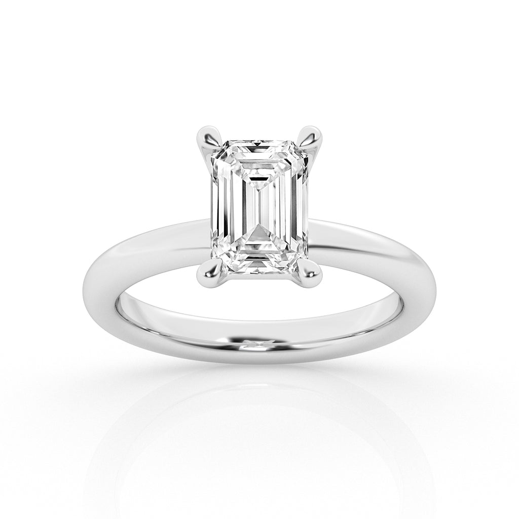 Emerald-cut diamond solitaire ring.