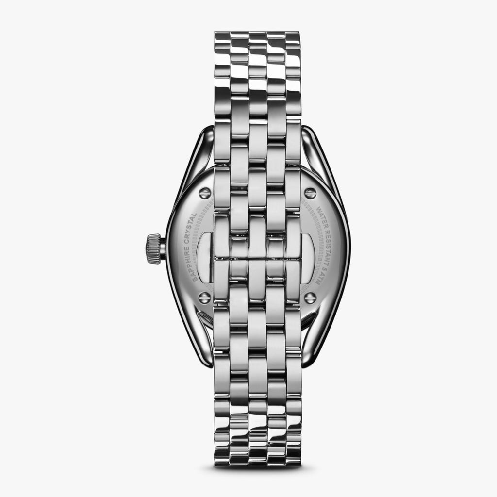 Stainless steel watch with sapphire crystal.