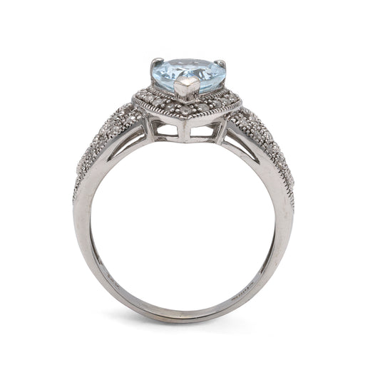 M Estate Collection Color Gemstone Ring in 14 Karat White with 1 Pear Aquamarine 1.85ctw 10.16mm-10.16mm