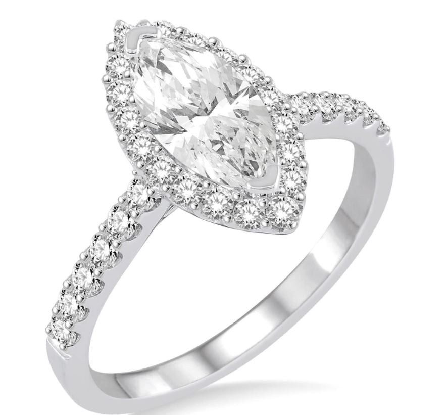 Halo Diamond Accent Mined Diamond Engagement Ring in 14 Karat White with 0.45ctw F/G SI1-SI2 Round Diamonds