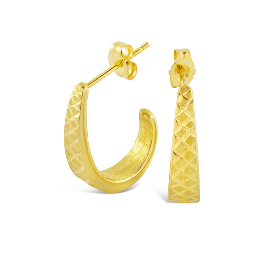 14K Yellow Gold Diamond Cut J Hoop Earrings