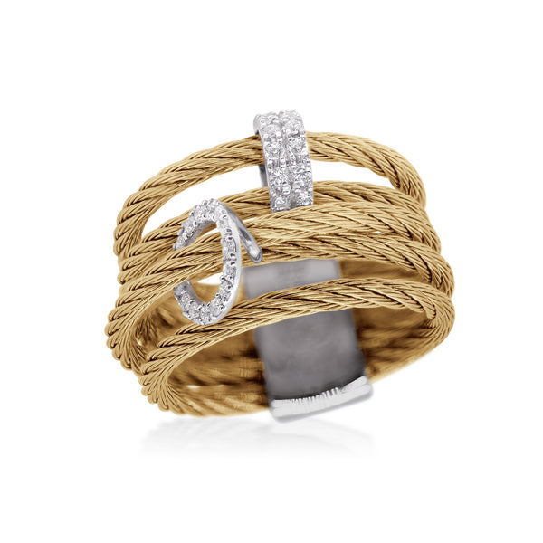Dual-tone cable ring with diamond accents.