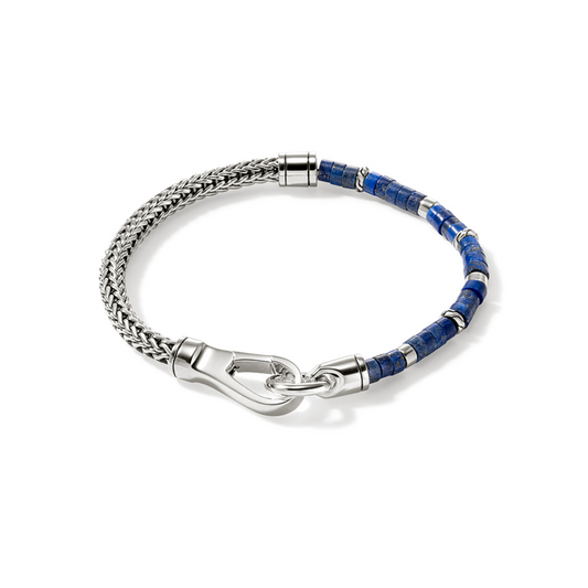 Fancy Link Color Gemstone Bracelet in Sterling Silver White Round Lapis