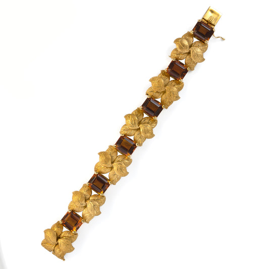 18K Yellow Gold Handmade Citrine Leaf Motif Bracelet