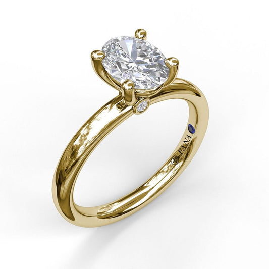 Hidden Accent Natural Diamond Semi-Mount Engagement Ring in 14 Karat Yellow with 2 Round Diamonds, totaling 0.02ctw