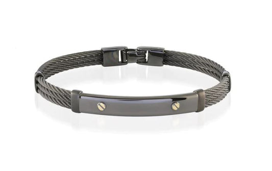 Bangle Bracelet (No Stones) in Stainless Steel Cable Black