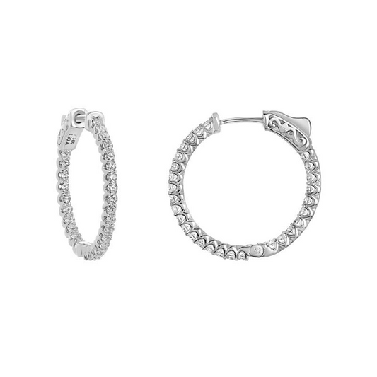 14K white gold diamond hoop earrings.