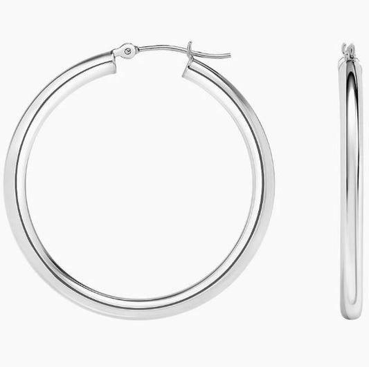 ARMADANI Medium Hoop Earrings (No Stones) in 14 Karat White Gold