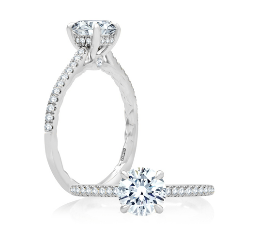 A. Jaffe Hidden Accent Natural Diamond Semi-Mount Engagement Ring in 14 Karat White Gold with 36 Round Diamonds, 0.24ctw, Color: G/H, Clarity: SI1-SI2