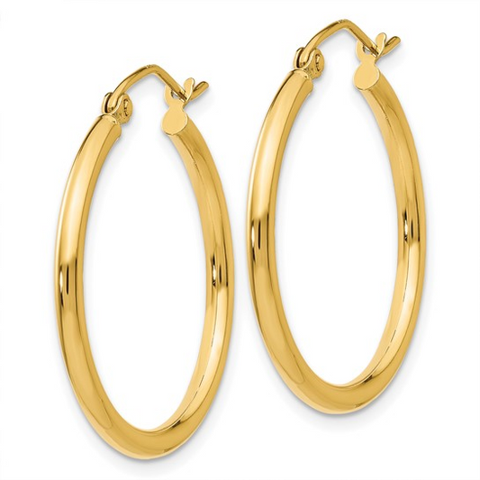 14K yellow gold small hoop earrings.
