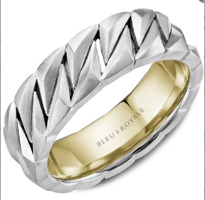Bleu Royale Collection Carved Band (No Stones) in 14 Karat White - Yellow 7MM