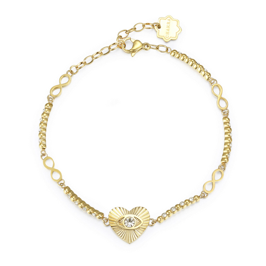 Yellow stainless steel bracelet with heart charm.