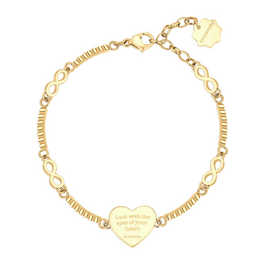 Stainless steel yellow bracelet with heart charm.