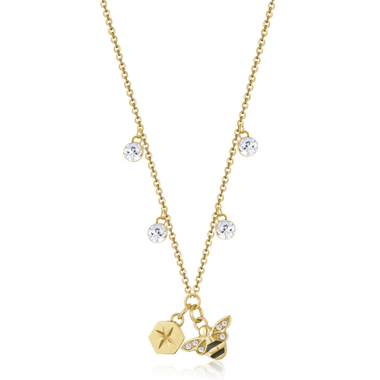 Yellow stainless steel necklace with bee charm.