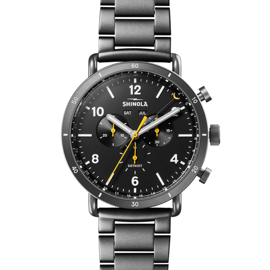 SHINOLA Detroit Men's Chronograph Timepiece with Quartz Movement, 45mm Case, Black Dial, Sapphire Crystal, 20ATM Water Resistance