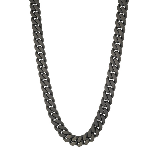 Black matte stainless steel Cuban link chain.