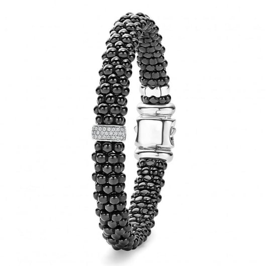 LAGOS Black Caviar Collection Natural Diamond Bracelet in Sterling Silver with 0.13ctw Round Diamonds, Clarity: SI2, Color: G/H