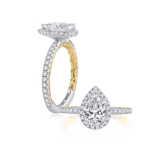 Halo Natural Diamond Semi-Mount Engagement Ring in 14 Karat White - Yellow Round Diamond, totaling 0.47ctw