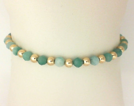 Stretch Color Gemstone Bracelet in Gold Filled Yellow Round White Topaz