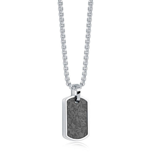 Pendant Necklace (No Stones) in Stainless Steel White - Black