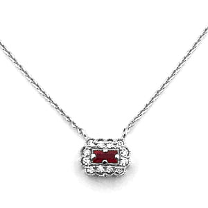ReMARKable Designs Pendant Color Gemstone Necklace in 14 Karat White Gold with 1 Baguette Ruby 0.19ctw