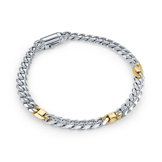 Curb Link Bracelet (No Stones) in Stainless Steel White - Yellow